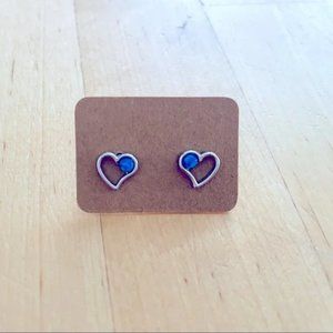 Free People Crystal Blue Opal Sterling Silver Heart Stud Earrings Posts